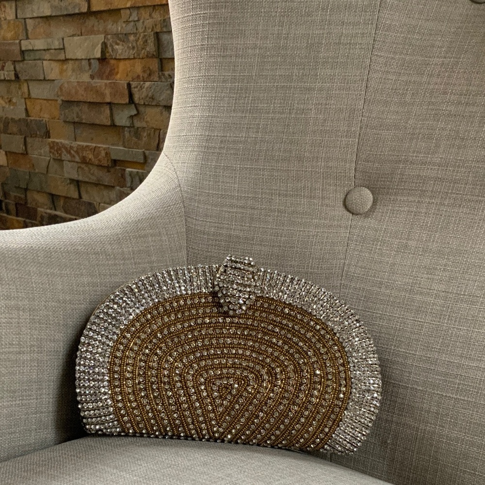 Gold and Silver Rhinestone Beaded Clutch